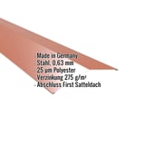Firstblech flach Stahl Kupferbraun RAL 8004, 0,63 mm, mit eingeblendeten Eckdaten