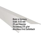 Firstblech flach Weißaluminium, 0,63 mm Stahl, mit eingeblendeten Eckdaten
