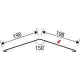 Technische Zeichnung Firstblech flach, 198 mm Schenkel, 150 Grad Winkel