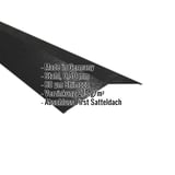 Firstblech flach Tiefschwarz RAL 9005, 0,50 mm Stahl, 80 µm Shimoco Beschichtung, mit eingeblendeten Eckdaten