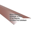 Firstblech flach Aluminium Rotbraun RAL 8012 mit eingeblendeten Eckdaten Made in Germany, 0,70 mm, 25 µm Polyester