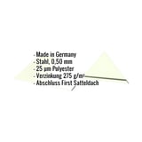 Infografik: Firstblech flach, Stahl 0,50 mm, 25 µm Polyester, Verzinkung 275 g/m², Abschluss First Satteldach