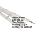 Firstblech halbrund, Grauweiß RAL 9002, Stahl 0,50 mm, 25 µm Polyester, wichtige Eckdaten eingeblendet