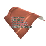 Firstblech halbrund, Ziegelrot Mattpolyester, 0,50 mm Stahl, mit eingeblendeten Eckdaten