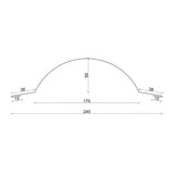 Technische Zeichnung Firstblech halbrund mit Massen: Breite 245 mm, Hoehe 55 mm