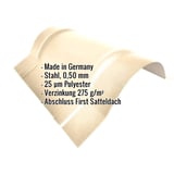 Firstblech halbrund klein Hellelfenbein RAL 1015, Stahl 0,50 mm, mit eingeblendeten Eckdaten