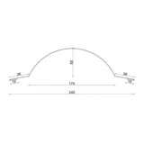 Technische Zeichnung Firstblech halbrund klein mit Massen 245x170x55 mm