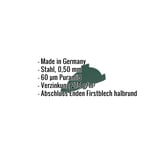 Firstblechendstück Moosgrün RAL 6005, Stahl 0,50 mm, 60 µm Puramid, mit eingeblendeten Eckdaten