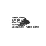 Firstblechendstück Stahl 0,50 mm Tiefschwarz RAL 9005 mit eingeblendeten Eckdaten