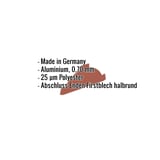 Firstblechendstück Aluminium Rotbraun RAL 8012 mit eingeblendeten Eckdaten zu Material und Beschichtung