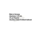 Firstblechendstück Aluminium 0,70 mm, Graualuminium RAL 9007, mit eingeblendeten Eckdaten