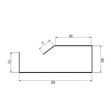 Technische Zeichnung der Firstleiste mit Massen 50x24x15 mm und 7 mm Winkel