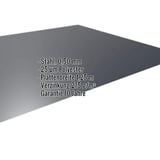 Flachblech Stahl 0,50 mm Anthrazitgrau RAL 7016 mit 25 µm Polyesterbeschichtung und eingeblendeten Eckdaten