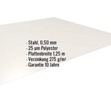 Flachblech Reinweiß RAL 9010, 0,50 mm Stahl, mit eingeblendeten Eckdaten