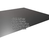 Flachblech Stahl 0,50 mm Tiefschwarz RAL 9005 mit 25 µm Polyesterbeschichtung und Eckdaten-Einblendung