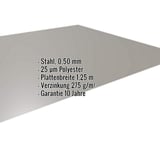Flachblech Stahl 0,50 mm Graualuminium RAL 9007 mit eingeblendeten Eckdaten