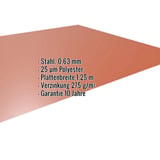 Flachblech Stahl 0,63 mm Kupferbraun RAL 8004 mit Polyesterbeschichtung, Eckdaten eingeblendet