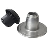 Flachdachentlüfter DACHPROTECT, zerlegt in schwarze Kunststoffhaube und silber-metallic Aluminiumsockel