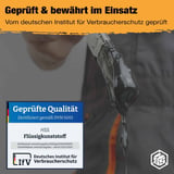 Flüssigkunststoff tropft von Pinsel, Prüfsiegel Deutsches Institut für Verbraucherschutz