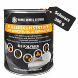 Dose Flüssigkunststoff schwarz 300g von Hanse Syntec Systems mit Produktinformationen und schwarzem Etikett