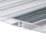 H-Profil aus blankem Aluminium, 10 mm, mit zwei transparenten Stegplatten verbunden, Detailansicht