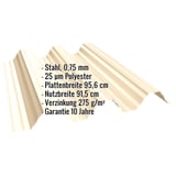 Hochprofil T92P Dachblech Hellelfenbein mit eingeblendeten Eckdaten zu Material, Staerke und Beschichtung