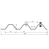Technische Zeichnung Hochprofil T92P Dachblech mit Massen fuer Plattenbreite 956 mm und Nutzbreite 915 mm