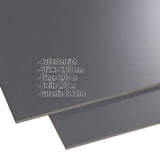 HPL Platte 6 mm Anthrazitgrau, Scobalit, mit eingeblendeten Eckdaten zu Staerke, Laenge, Breite und Garantie