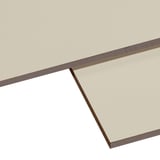 HPL Platte 6 mm Beige, Detailansicht der Kante und Oberflaeche von zwei Platten