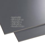 HPL Platte 6 mm Anthrazitgrau, Hauptansicht mit eingeblendeten Eckdaten zu Staerke, Laenge und Garantie