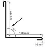Technische Zeichnung der Innenecke mit Massen 100 mm x 100 mm und 90 Grad Winkel