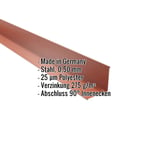 Innenecke Kupferbraun RAL 8004 aus Stahl 0,50 mm, 25 µm Polyesterbeschichtung, mit eingeblendeten Eckdaten