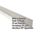Innenecke aus Stahl, Reinweiß (RAL 9010), 0,50 mm Stärke, mit eingeblendeten Eckdaten
