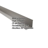 Innenecke Graualuminium RAL 9007, Stahl 0,50 mm, 25 µm Polyesterbeschichtung, Eckdaten eingeblendet
