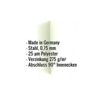 Innenecke aus Stahl 0,75 mm, Grauweiß RAL 9002, mit eingeblendeten Produktdaten