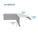 Innenecke ISOS aus Aluminium, Weißaluminium RAL 9006, technische Zeichnung mit Massen
