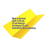 Kehlblech Rapsgelb RAL 1021 aus Stahl 0,50 mm, 25 µm Polyester, mit eingeblendeten Eckdaten