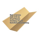 Kehlblech sandgelb RAL 1002 mit Polyesterbeschichtung, Eckdaten wie Material und Staerke eingeblendet