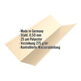 Kehlblech Hellelfenbein RAL 1015 mit eingeblendeten Eckdaten zu Material, Staerke und Beschichtung