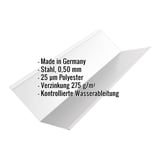 Kehlblech aus Stahl, 0,50 mm, lichtgrau, mit eingeblendeten Eckdaten und Polyesterbeschichtung
