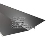 Kehlblech Tiefschwarz RAL 9005, 0,50 mm Stahl, mit eingeblendeten Eckdaten