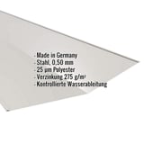 Kehlblech Weißaluminium mit eingeblendeten Eckdaten zu Material, Staerke und Beschichtung