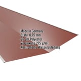 Kehlblech Stahl 0,75 mm Rotbraun RAL 8012 mit Polyesterbeschichtung und eingeblendeten Eckdaten
