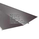Kehlblech Stahl 0,75 mm schokoladenbraun mit Polyesterbeschichtung, Eckdaten eingeblendet