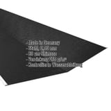 Kehlblech Tiefschwarz RAL 9005, 0,50 mm Stahl, mit eingeblendeten Eckdaten zur Beschichtung und Herkunft
