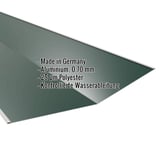 Kehlblech Aluminium Moosgrün, 0,70 mm, mit Polyesterbeschichtung und eingeblendeten Eckdaten