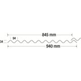 Technische Zeichnung der Kunststoff Profilplatte ReWell 94/34 mit Massangaben 94 mm, 34 mm, 845 mm, 940 mm