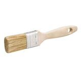 Malerpinsel mit hellem Ahorn-Holzgriff und silberner Metallzwinge, Borsten in Naturfarbe