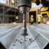 Metallschrauberklinge in Bohrmaschine, beim Eindrehen einer Schraube in ein Trapezblech
