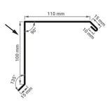 Technische Zeichnung des Ortgangwinkels mit Massen 110 mm x 100 mm und Winkeln 90° und 135°
